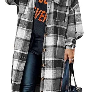 Fantaslook Long Flannel Shacket for Women Button Up, Plaid  Pocketed, sz XXL
